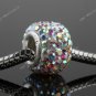 1X Square Czech Crystal 925 Silver European Beads Fit Charm Bracelet  White AB