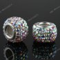 1X Square Czech Crystal 925 Silver European Beads Fit Charm Bracelet  White AB