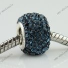 Square Czech Crystal 925 Silver European Beads Fit Charm Bracelet  Midnight Blue