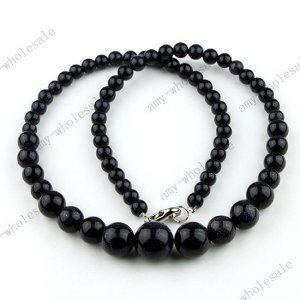6-14MM NEW GEMSTONE BLUE GOLDSTONE BEADS NECKLACE 18"L