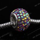 925 Silver AB Czech Crystal Big Hole Charm Bead 1PC
