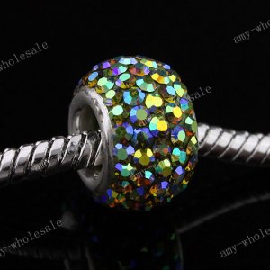 925 Silver AB Czech Crystal Big Hole Charm Bead