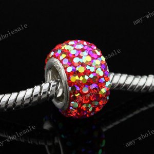 Red AB Czech Crystal European Bead Fit Bracelet
