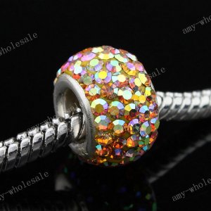 1X Czech Crystal European Bead 925 Silver Charm