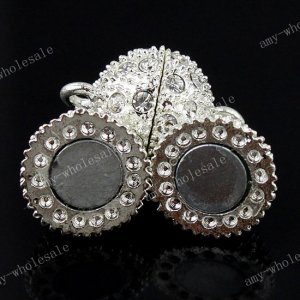2x Magnetic Clear Crystal Silver Clasp Findings 14mm