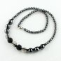 Clear&Black Crystal Hematite Disco Ball Beads Pendant Magnetic Clasp Necklace