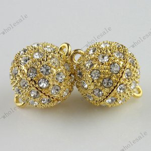20x Gold Plated Clear Crystal Magnetic Ball Gold Clasp Finding 16mm WHOLESALE
