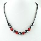 1X Red Crystal Hematite Disco Ball Beads Pendant Magnetic Clasp Necklace