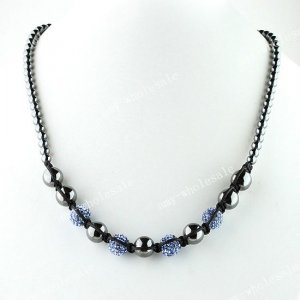 Christmas Gift Light Blue Crystal Hematite Ball Beads Magnetic Clasp Necklace