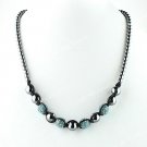 Christmas Gift Ocean Blue Crystal Hematite Ball Beads Magnetic Clasp Necklace