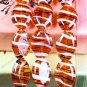 LIGHT COFFEE LAMPWORK GLASS OVAL STRIPE LOOSE BEADS 20X