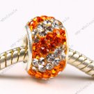 Orange Czech Crystal 925 Sterling Silver European Charm bead Fit Bracelet