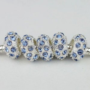 50pcs LIGHT BLUE CRYSTAL SILVER SPACER CHARM BEADS