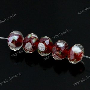 WHOLE SALE 7x10mm 100pcs  Red Lampwork Glass Flower Loose Bead