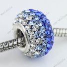 1X Blue Czech Crystal 925 Silver European Big Hole Bead FIt Snake Charm Brecelet