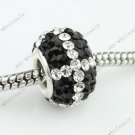925 Silver Black&Clear Flower Czech Crystal European Beads  Fit Charm Bracelet