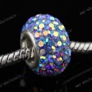 CZECH CRYSTAL LIGHT BLUE AB 925 SILVER CHARM BEAD