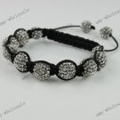 Clear Crystal Pave Disco Ball Bead Adjustable Bracelet