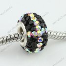 925 Silver Black&Clear Flower Czech Crystal European Beads Fit Charm Bracelet