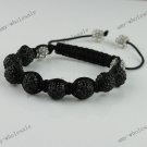 Black Crystal Pave Disco Ball Bead Adjustable Bracelet