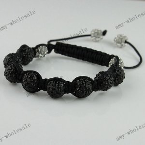 Black Crystal Pave Disco Ball Bead Adjustable Bracelet
