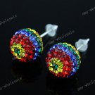 10MM RAINBOW CZECH CRYSTAL 925 SILVER BALL EARRING