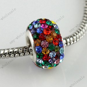 Multicolor 925 Silver Cz Crystal European Big Hole Loose Bead Fit Charm Bracelet