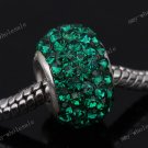 DEEP GREEN  CRYSTAL 925 SILVER CHARM EUROPEAN BEAD FIT BRACELET 1PC