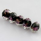 5x Black Faceted Lampwork Spacer Glass Charm Beads 12mm