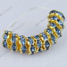 10X Light Blue Crystal Gold Spacer Beads Findings 6mm