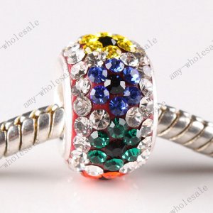 1X 925 Silver Colorful Czech Crystal European Big Hole  Bead  Fit Snake  Chain