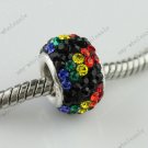 1PC Colorful 925 Silver  Czech Crystal European Hole Loose Bead Fit Charm Chain