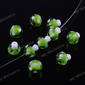 50PCS LIGHT GREEN LAMPWORK GLASS MUSHROOM LOOSE BEADS FINDINGS WHOLESALE