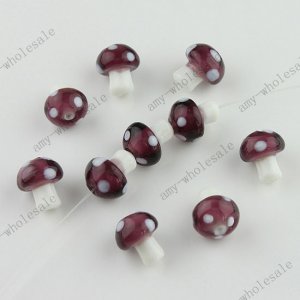 50PCS PURPLE MURANO LAMPWORK GLASS MUSHROOM LOOSE BEADS FINDINGS  WHOLESALE