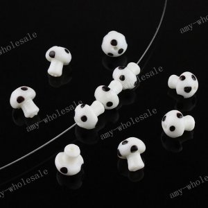 50PCS WHITE LAMPWORK GLASS MUSHROOM LOOSE BEADS  FINDINGS 11X13mm WHOLESALE