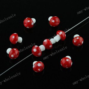 20PCS RED LAMPWORK GLASS MUSHROOM LOOSE BEADS FINDINGS WHOLESALE
