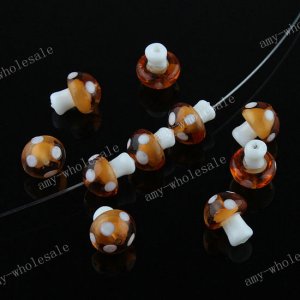 20PCS COFFEE LAMPWORK GLASS MUSHROOM LOOSE BEADS FINDINGS  WHOLESALE