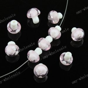 20PCS PINK LAMPWORK GLASS MUSHROOM LOOSE BEADS 11X13mm FINDINGS WHOLESALE