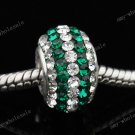 Deep Green GrCzech Crystal 925 Silver Big Hole Loose Bead Fit Charm Bracelet