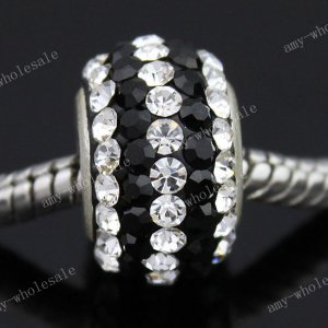 Black Line Czech Crystal 925 Silver Big Hole Loose Bead Fit Charm Bracelet