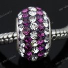 Deep Purple Line Czech Crystal 925 Silver Hole Loose Bead Fit Charm Bracelet