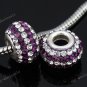 Deep Purple Line Czech Crystal 925 Silver Hole Loose Bead Fit Charm Bracelet