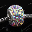 COLORFUL CZECH CRYSTAL AB 925 SILVER EUROPEAN HOLE BEAD FIT CHARM BRACELET