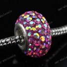 ROSE CZECH CRYSTAL AB 925 SILVER EUROPEAN HOLE BEAD FIT CHARM BRACELET