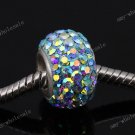 OCEAN BLUE CZECH CRYSTAL AB 925 SILVER EUROPEAN HOLE BEAD FIT CHARM BRACELET