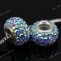 OCEAN BLUE CZECH CRYSTAL AB 925 SILVER EUROPEAN HOLE BEAD FIT CHARM BRACELET
