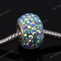 OCEAN BLUE CZECH CRYSTAL AB 925 SILVER EUROPEAN HOLE BEAD FIT CHARM BRACELET