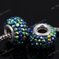 BLACK AB CZECH CRYSTAL AB 925 SILVER EUROPEAN HOLE BEAD FIT CHARM BRACELET