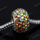 GOLDEN AB CZECH CRYSTAL AB 925 SILVER EUROPEAN HOLE BEAD FIT CHARM BRACELET