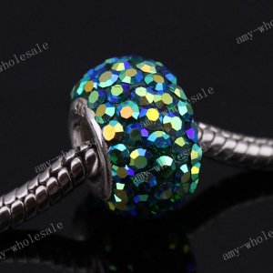 DEEP GREEN AB CZECH CRYSTAL AB 925 SILVER EUROPEAN HOLE BEAD FIT CHARM BRACELET